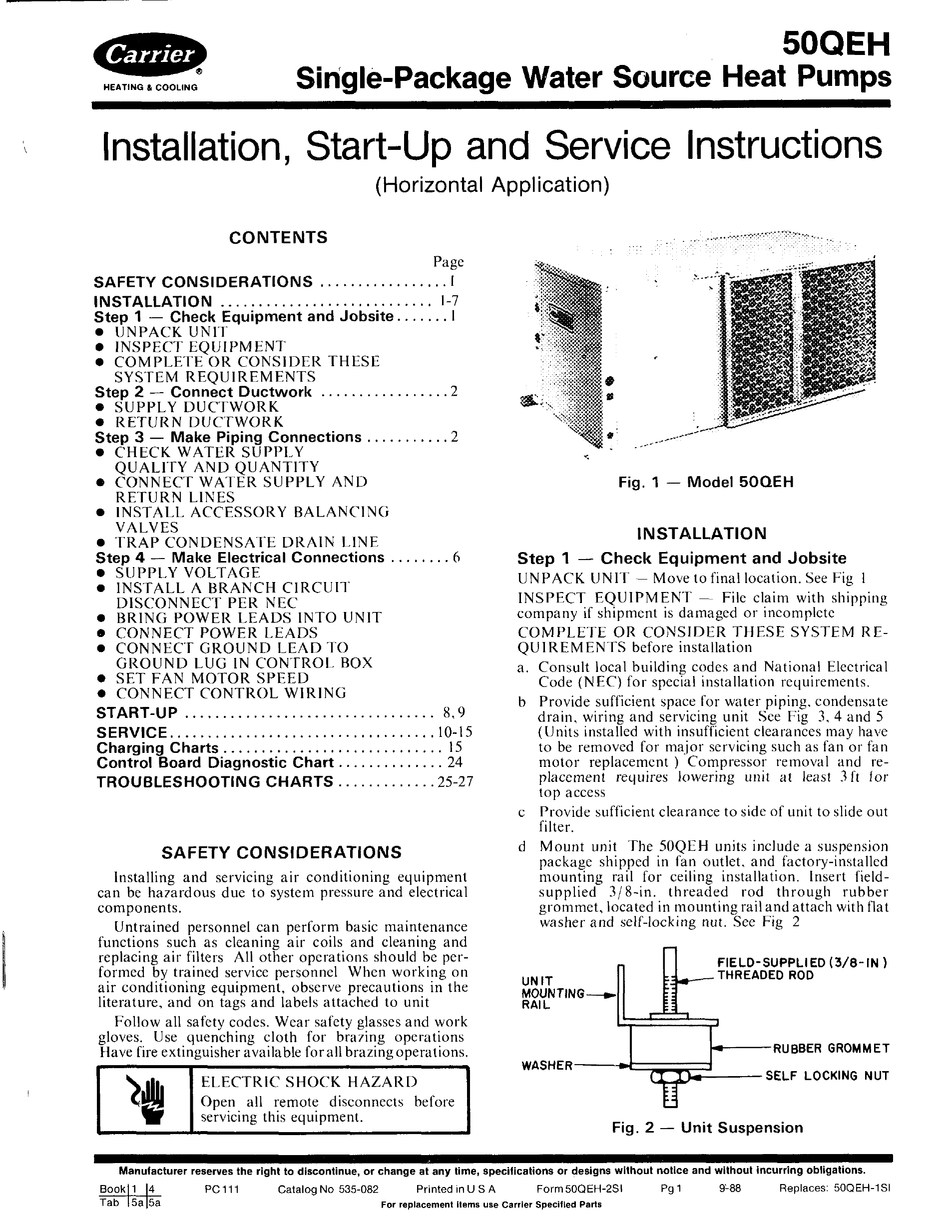 Carrier Qeh Installation Start Up And Service Instructions Manual