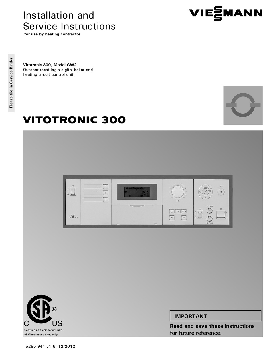 Viessmann Vitotronic Installation And Service Instructions Manual