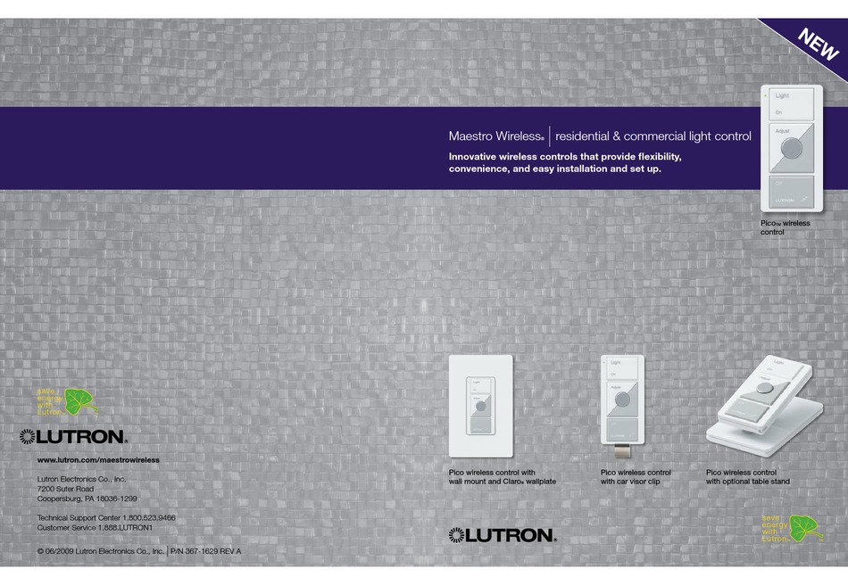 LUTRON ELECTRONICS MAESTRO WIRELESS PICO SERIES USER MANUAL Pdf