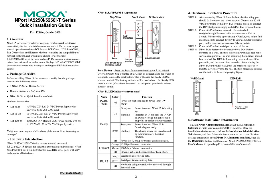 Moxa Technologies Nport Ia I I T Series Quick Installation