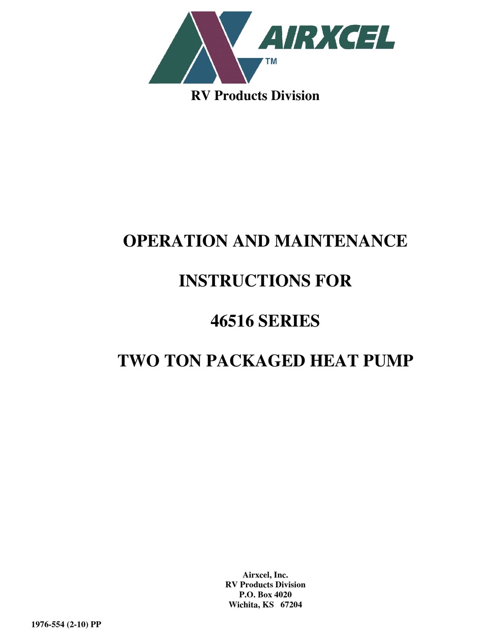 Airxcel Series Operation And Maintenance Instructions Pdf