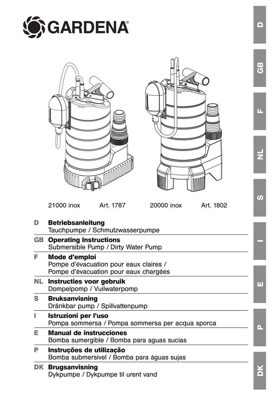 GARDENA 21000 INOX WATER PUMP OPERATING INSTRUCTIONS MANUAL ManualsLib