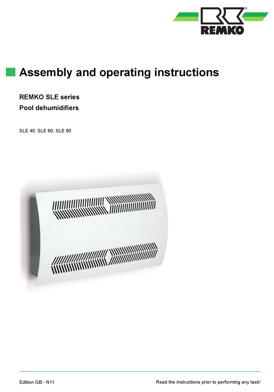 Remko Sle Series Assembly And Operating Instructions Manual Pdf