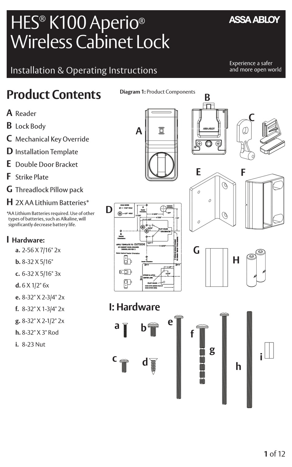 ASSA ABLOY HES APERIO K100 INSTALLATION OPERATING INSTRUCTIONS MANUAL