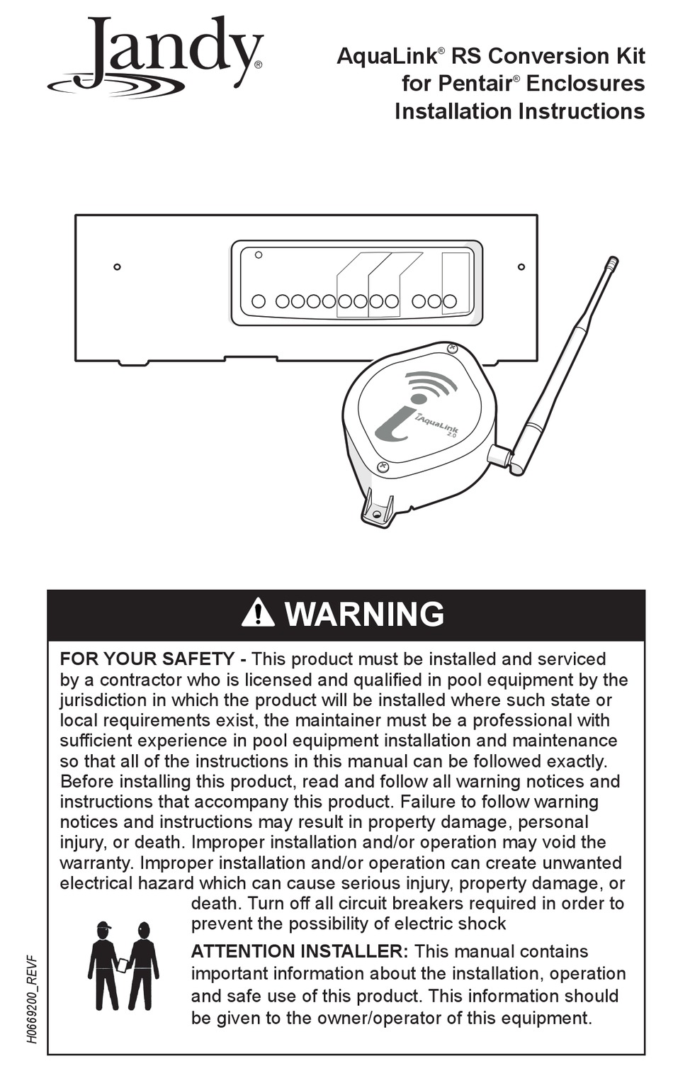 JANDY AQUALINK RS CONVERSION KIT INSTALLATION INSTRUCTIONS MANUAL Pdf