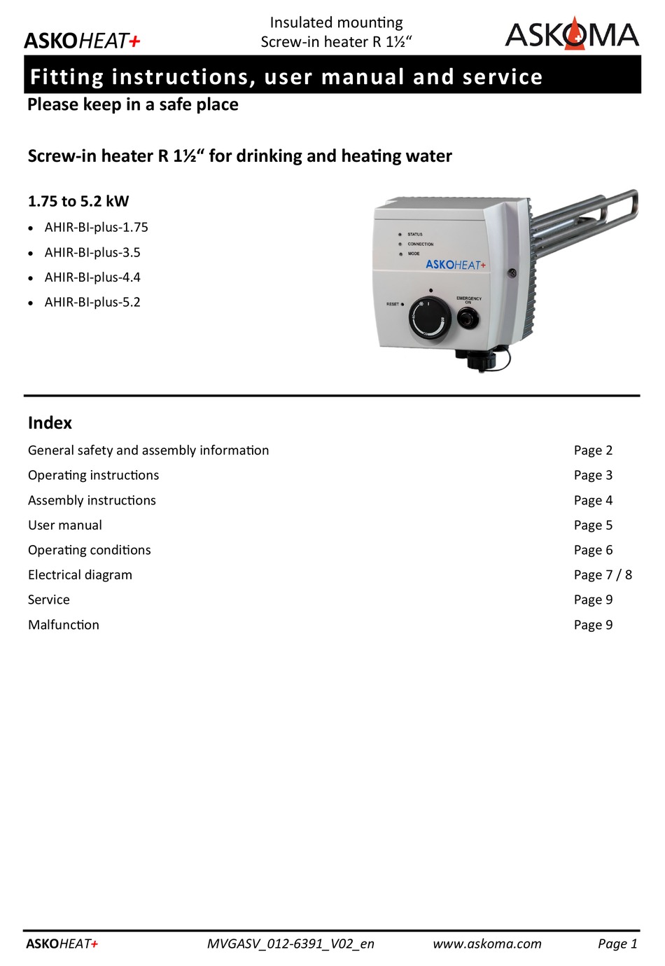 Askoma Askoheat Ahir Bi Plus Fitting Instructions User Manual