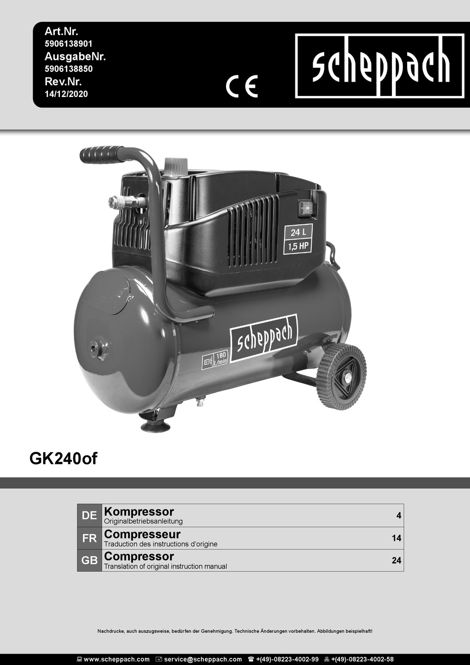 SCHEPPACH GK240OF TRANSLATION OF ORIGINAL INSTRUCTION MANUAL Pdf