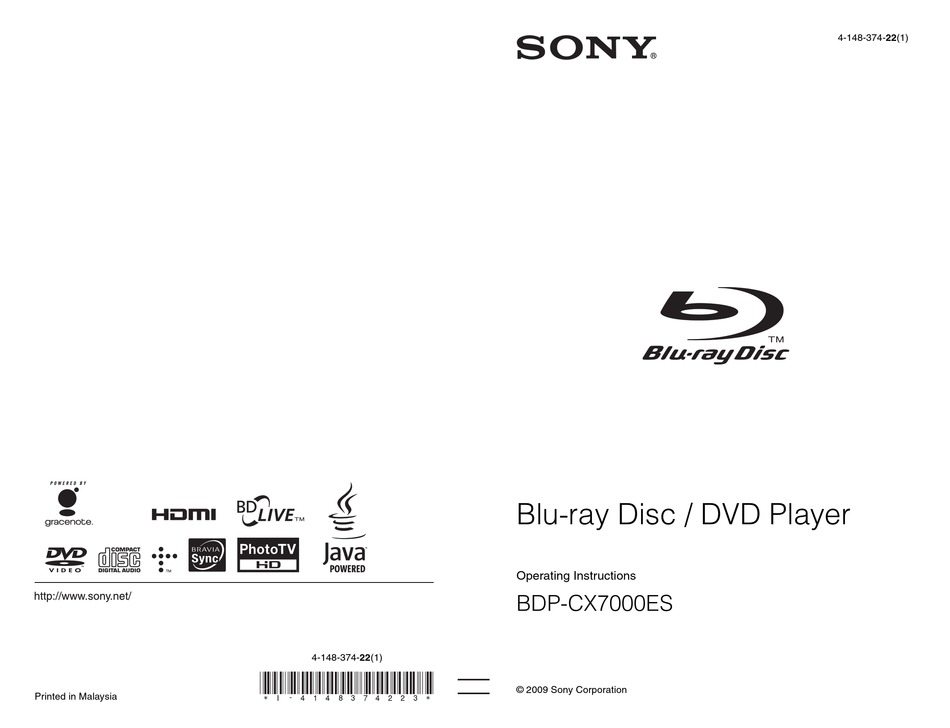 SONY BDP CX7000ES BLU RAY PLAYER OPERATING INSTRUCTIONS MANUAL ManualsLib