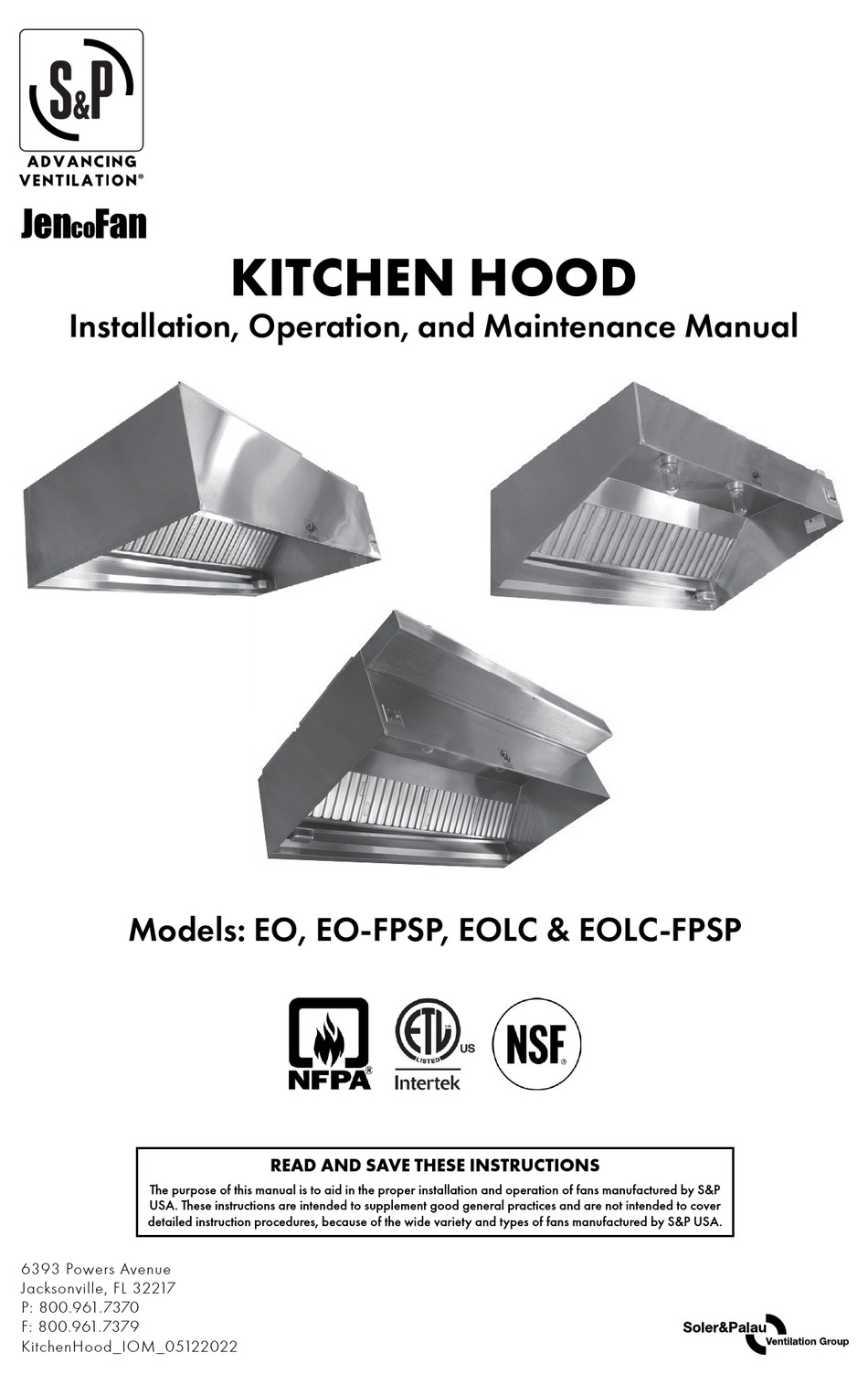 S P JENCOFAN EO INSTALLATION OPERATION AND MAINTENANCE MANUAL Pdf