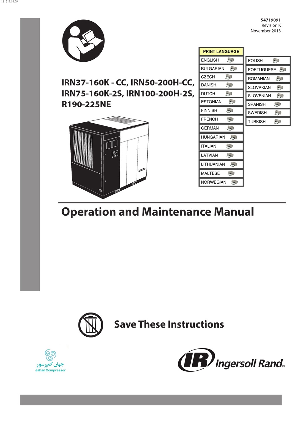 Ingersoll Rand Irn K Cc Operation And Maintenance Manual Pdf