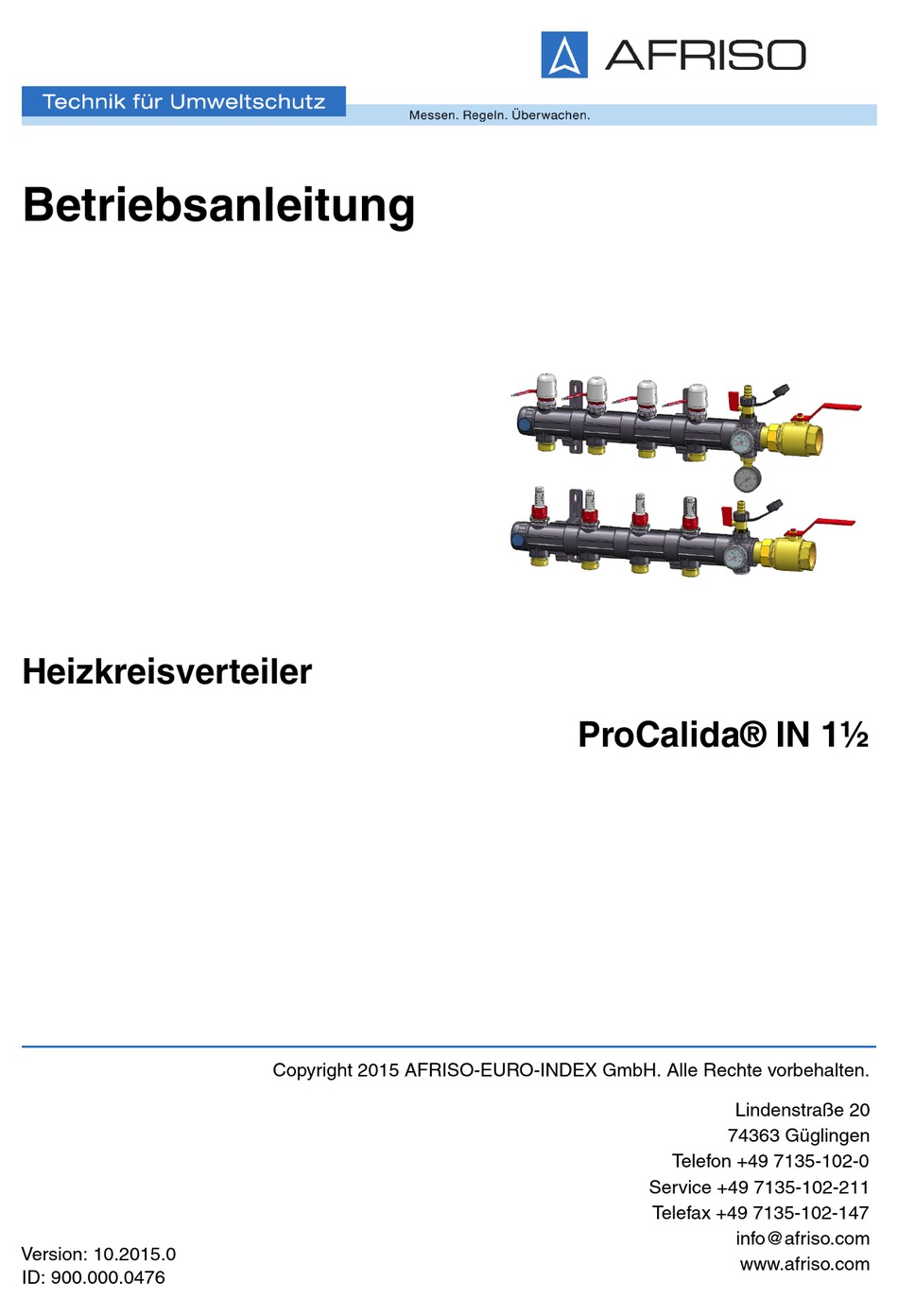 AFRISO EURO INDEX PROCALIDA IN 1 1 2 OPERATING INSTRUCTIONS MANUAL Pdf