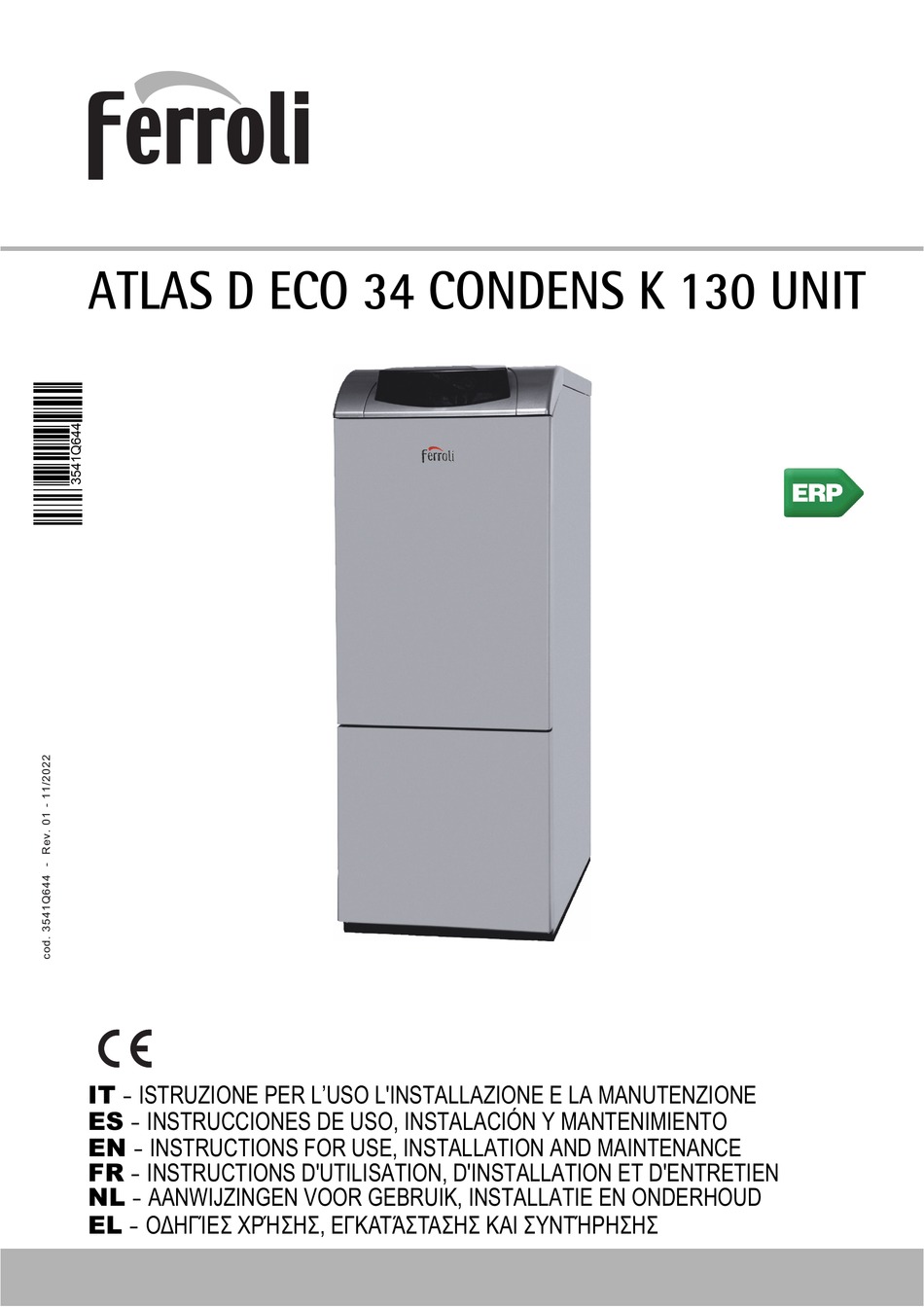 FERROLI ATLAS D 34 CONDENS K130 INSTRUCTIONS FOR USE INSTALLATION