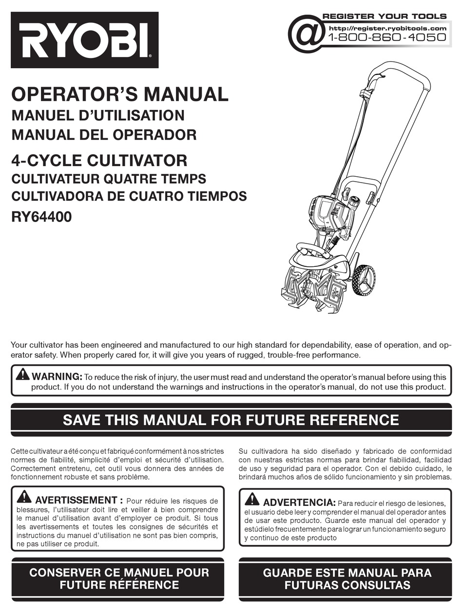 RYOBI RY64400 TILLER OPERATOR S MANUAL ManualsLib