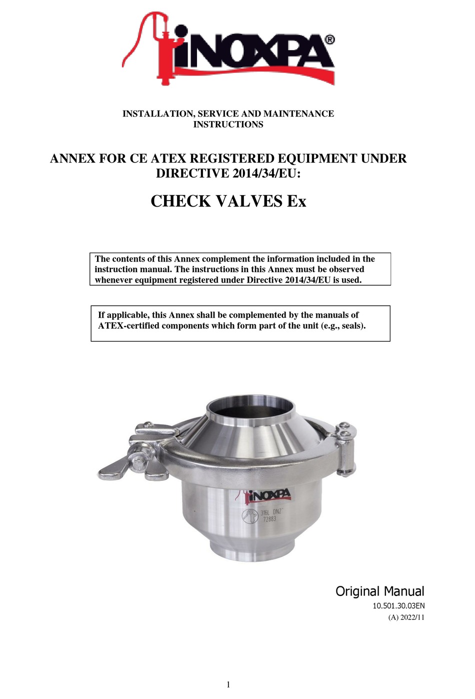 Inoxpa Check Installation Service And Maintenance Instructions Pdf