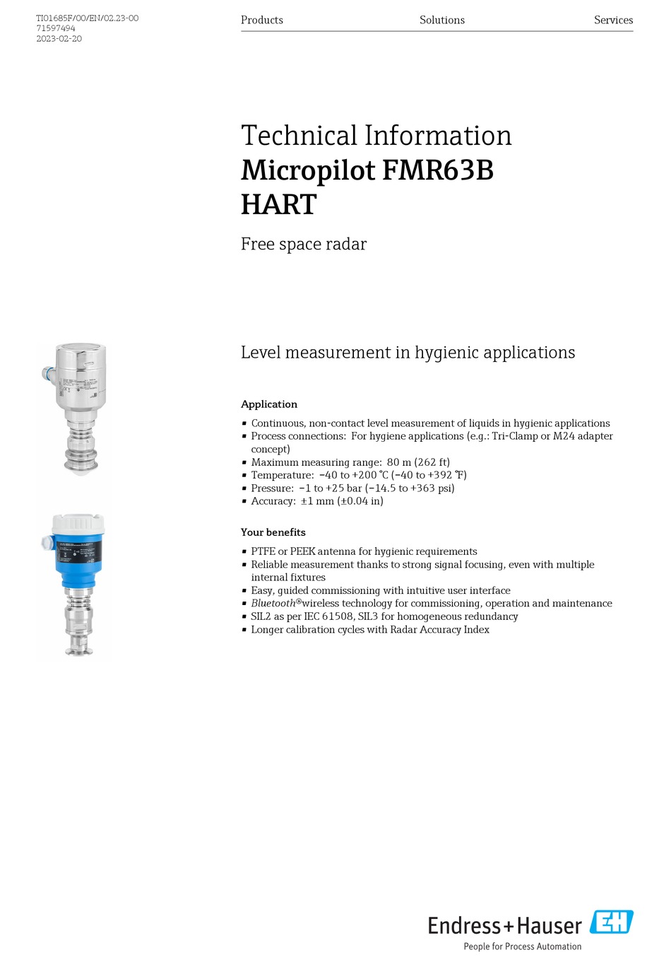 Endress Hauser Micropilot Fmr B Hart Technical Information Pdf