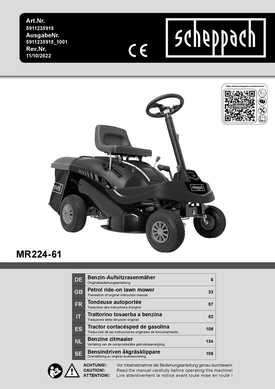 SCHEPPACH MR224 61 TRANSLATION OF ORIGINAL INSTRUCTION MANUAL Pdf