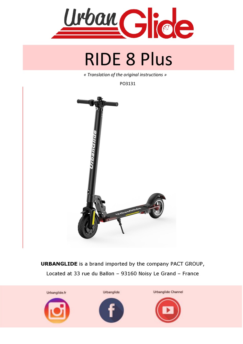 Urbanglide Ride Plus Translation Of The Original Instructions Pdf