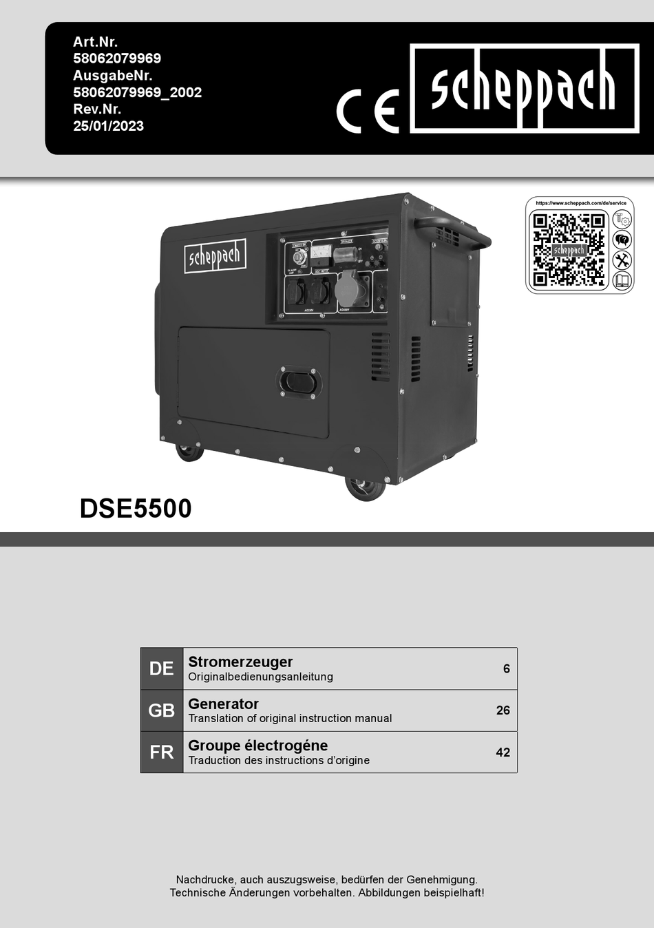 SCHEPPACH DSE5500 TRANSLATION OF THE ORIGINAL INSTRUCTION MANUAL Pdf