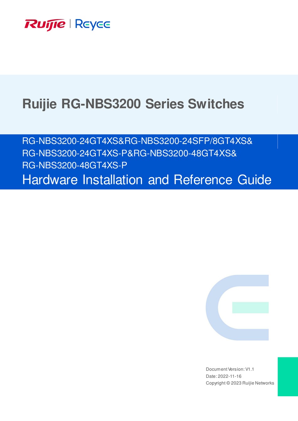 RUIJIE REYEE RG NBS3200 SERIES HARDWARE INSTALLATION AND REFERENCE