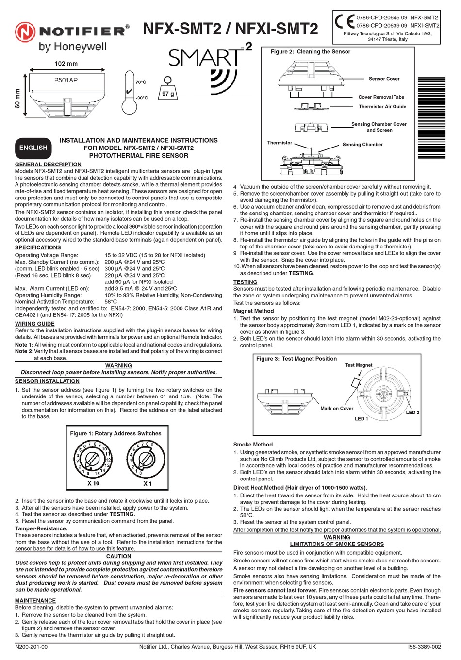 HONEYWELL NOTIFIER SMART 2 NFX SMT2 INSTALLATION AND MAINTENANCE