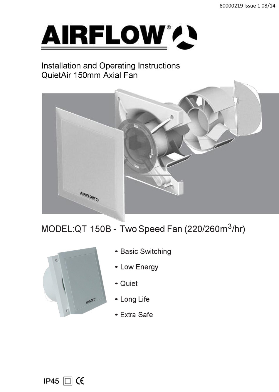 Airflow Quietair Qt B Installation And Operating Instructions Manual