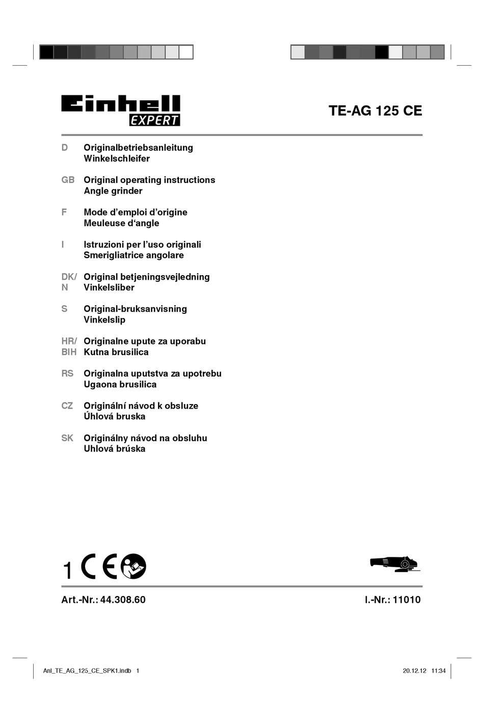 Einhell Expert Te Ag Ce Original Operating Instructions Pdf