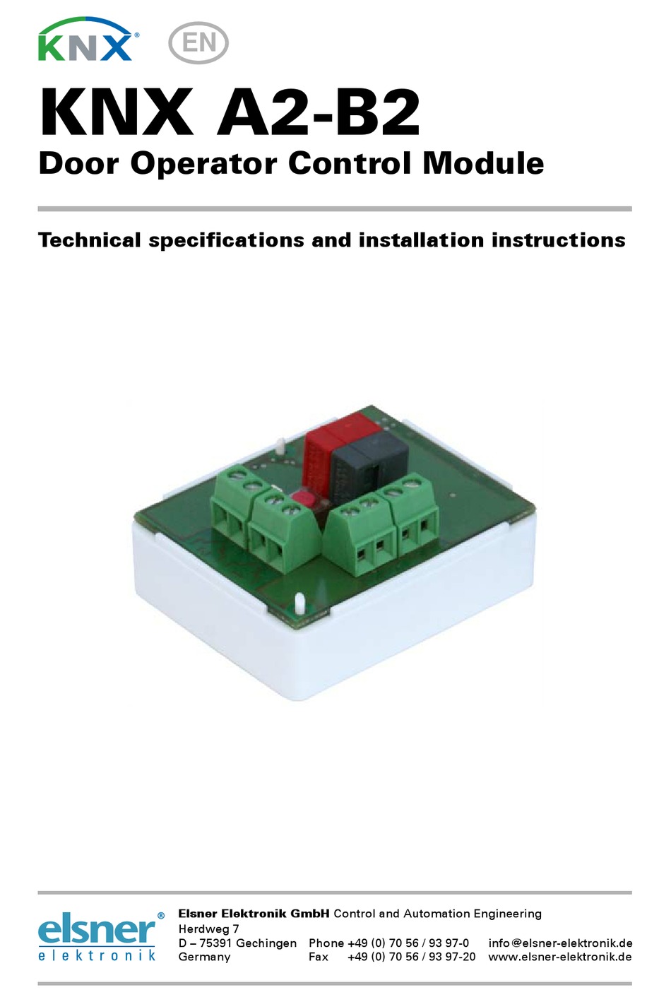 Elsner Elektronik Knx A Technical Specifications And Installation