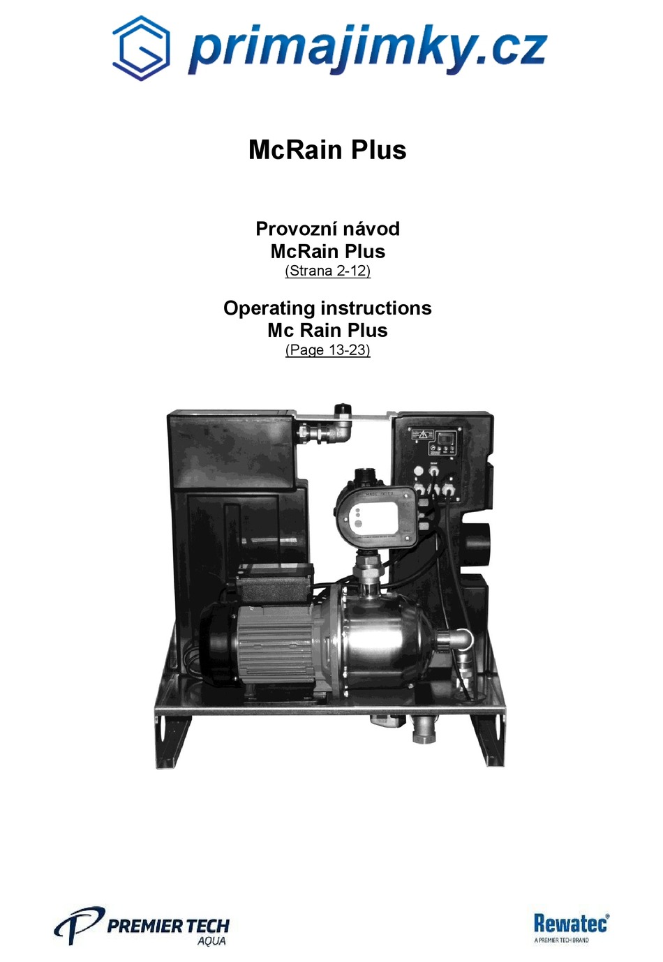 Premier Tech Aqua Rewatec Mcrain Plus Operating Instructions Manual Pdf