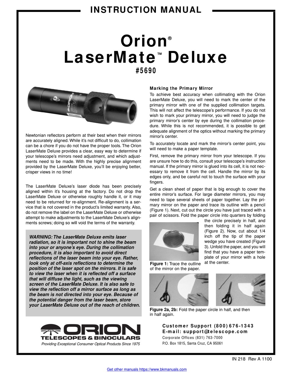 ORION TELESCOPES BINOCULARS LASERMATE DELUXE 5690 INSTRUCTION MANUAL