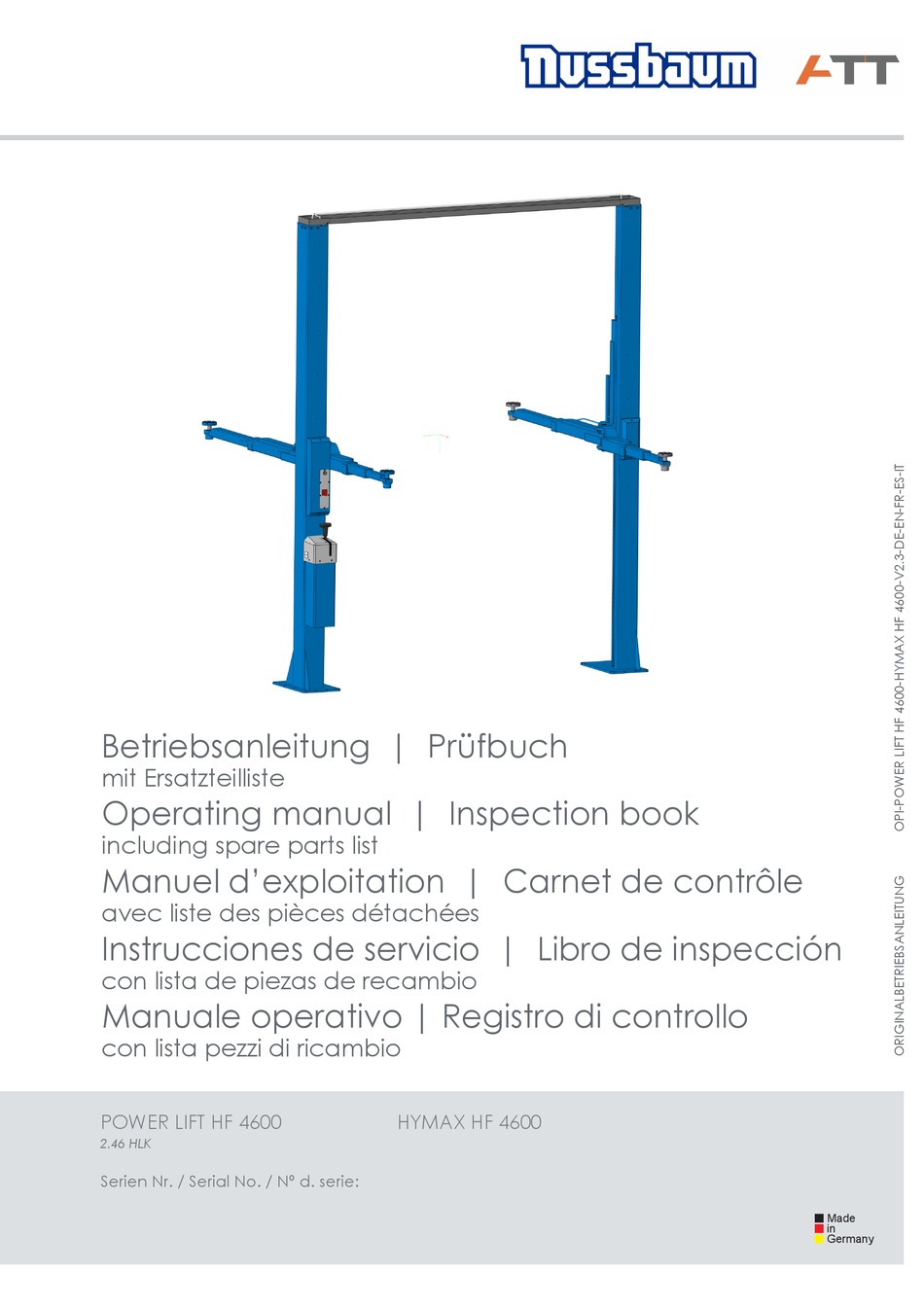 Nussbaum Power Lift Hf Operating Manual And Inspection Book Pdf