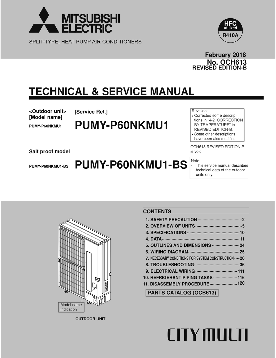 MITSUBISHI ELECTRIC PUMY P60NKMU1 TECHNICAL SERVICE MANUAL Pdf