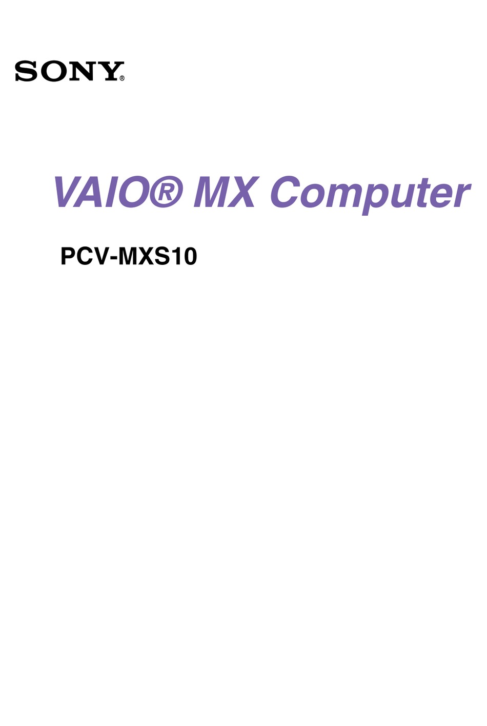 Sony Pcv Mxs Vaio Desktop Computer Getting Started Manual Pdf