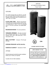 A.o. Smith Hot Water Storage Tanks T120V Specifications