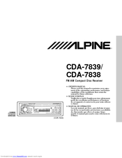 Alpine CDA-7838 Owner's Manual