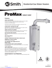 A.O. Smith ProMax Direct-Vent GDVT-50 Specification Sheet