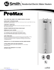 A.O. Smith Promax Tall ECT-80 Specification Sheet