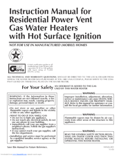 A.O. Smith Residential Power Vent Gas Water Heaters with Hot Surface Ignition Instruction Manual