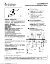 American Standard Selectronic Innsbrook Electronic Lavatory Faucet 6055.202 Specification Sheet