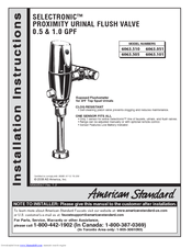 American Standard Selectronic Proximity Urinal Flush Valve 6063.505 Installation Instructions Manual