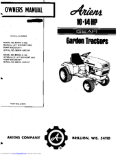 Ariens GARDEN TRACTORS 931013 S-14G Owner's Manual