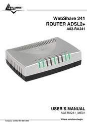 Atlantis Land WebShare 241 ROUTER ADSL2+ A02-RA241 User Manual