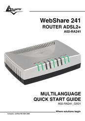Atlantis Land WebShare 241 ROUTER ADSL2+ A02-RA241 Quick Start Manual