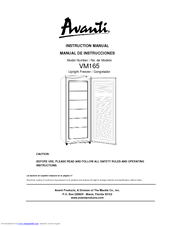 Avanti UPRIGHT FREEZER VM165 Instruction Manual