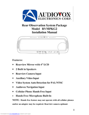 Audiovox Rear Observation System Package RVMPKG2 Installation Manual