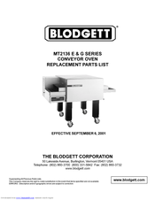 Blodgett MT2136 E Series Replacement Parts List Manual