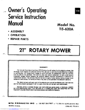 MTD 115-620A Owner's Operating Service Instruction Manual