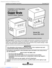 Bradford White 500-1825 Installation And Operation Instructions Manual