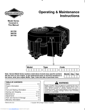 Briggs & Stratton 381700 Series Operating & Maintenance Instructions