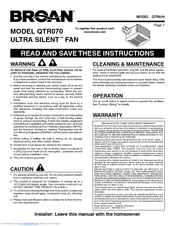 Broan ULTRA SILENT QTR070 User Manual