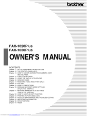 Brother Fax-1020Plus Owner's Manual